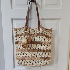 Nordstrom Raffia Tote Bag - Cream and Brown